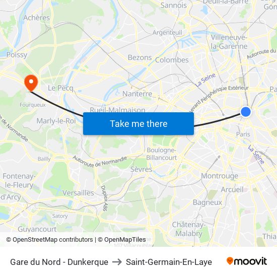 Gare du Nord - Dunkerque to Saint-Germain-En-Laye map