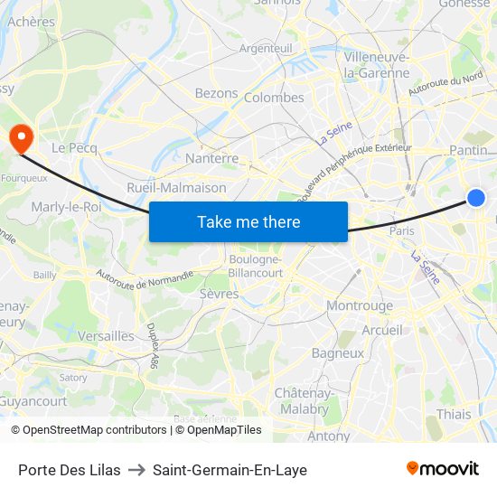 Porte Des Lilas to Saint-Germain-En-Laye map