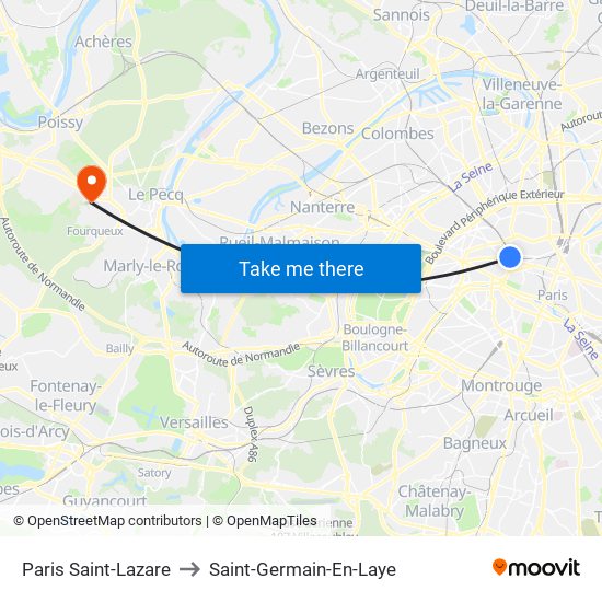 Paris Saint-Lazare to Saint-Germain-En-Laye map