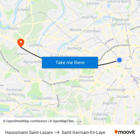 Haussmann Saint-Lazare to Saint-Germain-En-Laye map