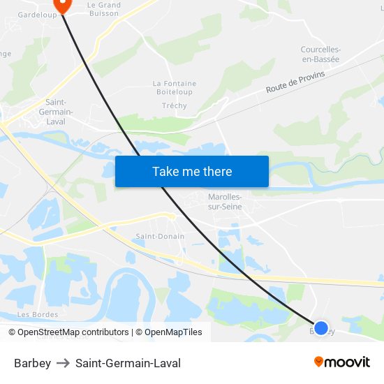 Barbey to Saint-Germain-Laval map