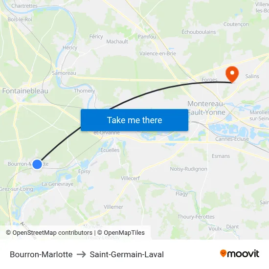 Bourron-Marlotte to Saint-Germain-Laval map