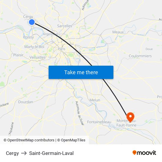 Cergy to Saint-Germain-Laval map