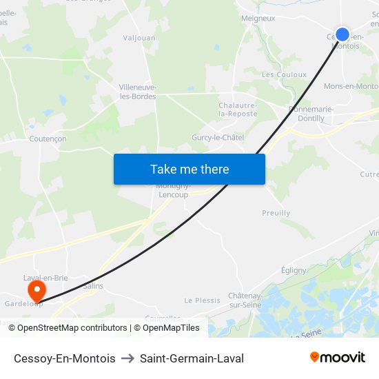 Cessoy-En-Montois to Saint-Germain-Laval map