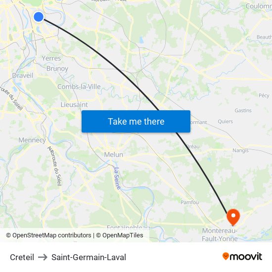 Creteil to Saint-Germain-Laval map