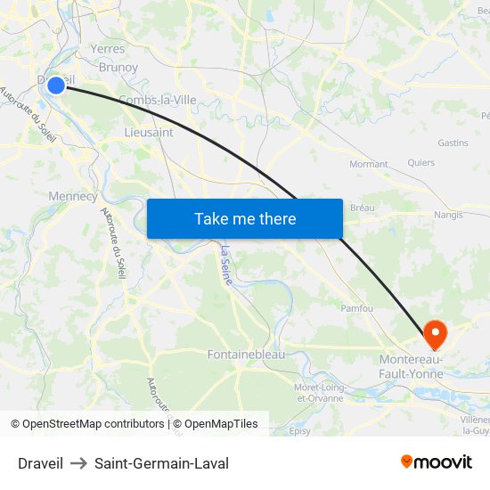 Draveil to Saint-Germain-Laval map