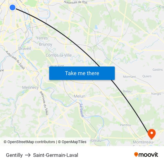 Gentilly to Saint-Germain-Laval map