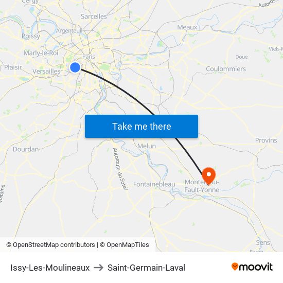 Issy-Les-Moulineaux to Saint-Germain-Laval map