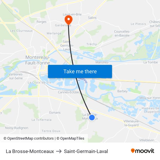 La Brosse-Montceaux to Saint-Germain-Laval map