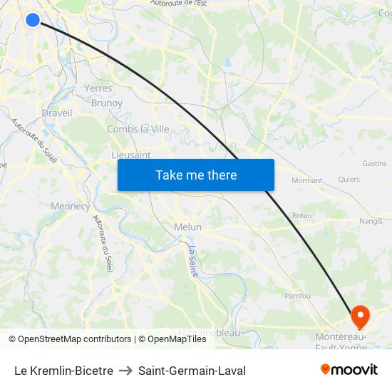 Le Kremlin-Bicetre to Saint-Germain-Laval map