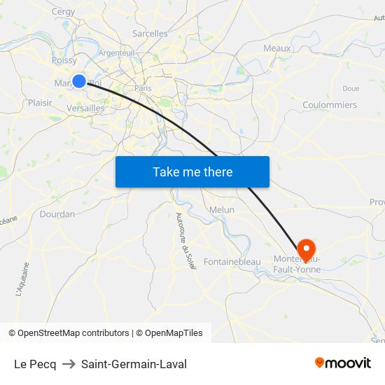 Le Pecq to Saint-Germain-Laval map
