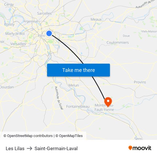Les Lilas to Saint-Germain-Laval map