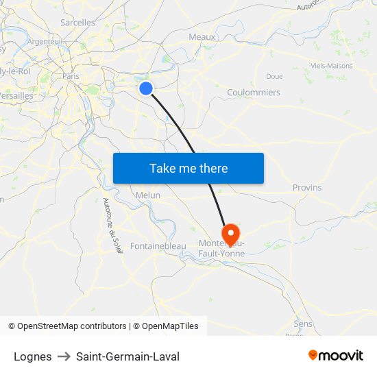 Lognes to Saint-Germain-Laval map