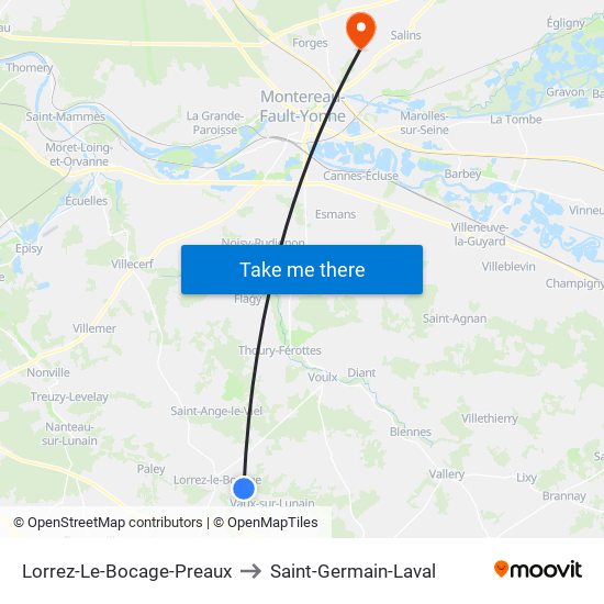 Lorrez-Le-Bocage-Preaux to Saint-Germain-Laval map