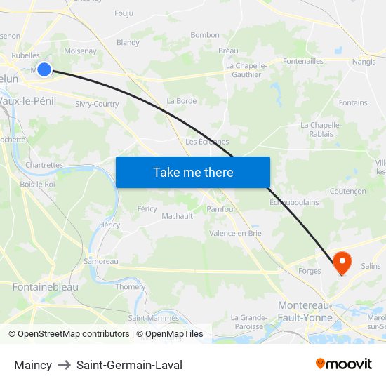 Maincy to Saint-Germain-Laval map