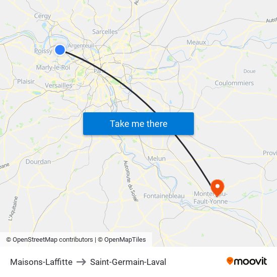 Maisons-Laffitte to Saint-Germain-Laval map