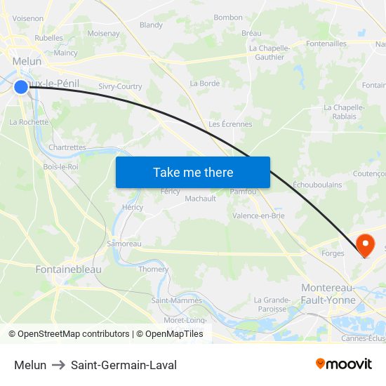 Melun to Saint-Germain-Laval map