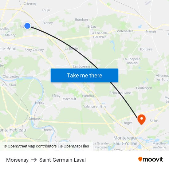 Moisenay to Saint-Germain-Laval map