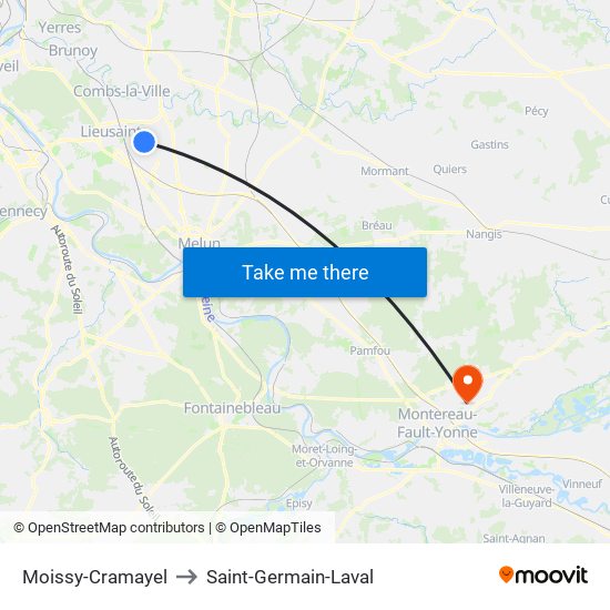 Moissy-Cramayel to Saint-Germain-Laval map