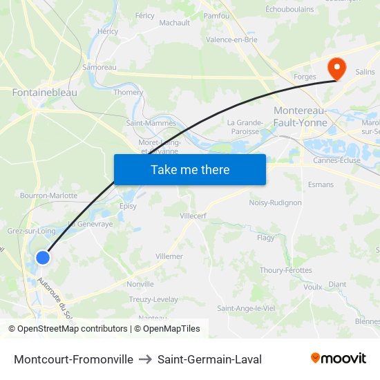 Montcourt-Fromonville to Saint-Germain-Laval map