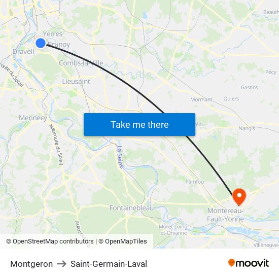 Montgeron to Saint-Germain-Laval map