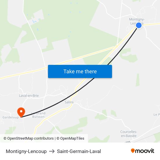 Montigny-Lencoup to Saint-Germain-Laval map