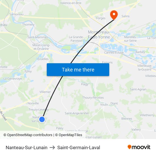 Nanteau-Sur-Lunain to Saint-Germain-Laval map