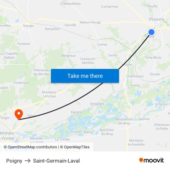 Poigny to Saint-Germain-Laval map
