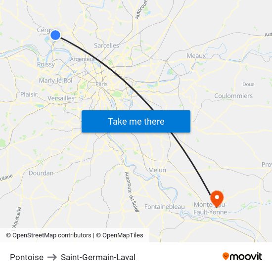 Pontoise to Saint-Germain-Laval map