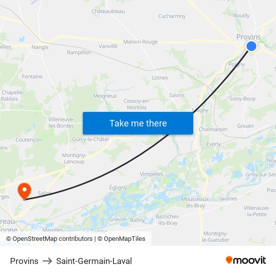 Provins to Saint-Germain-Laval map