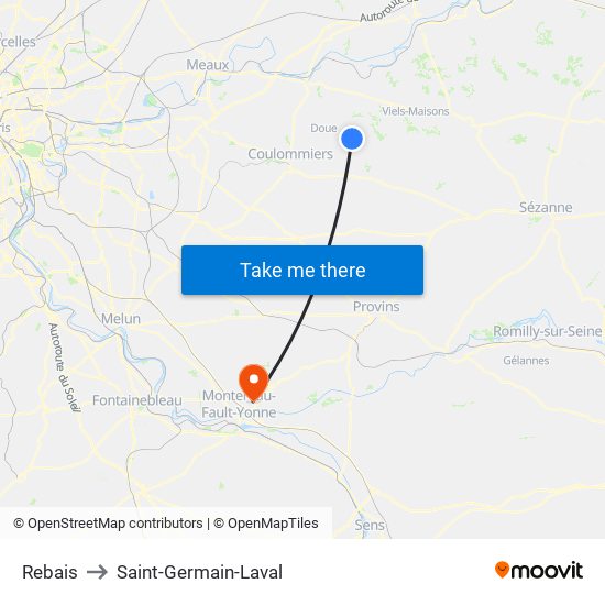 Rebais to Saint-Germain-Laval map