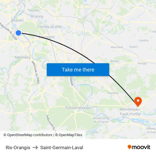 Ris-Orangis to Saint-Germain-Laval map