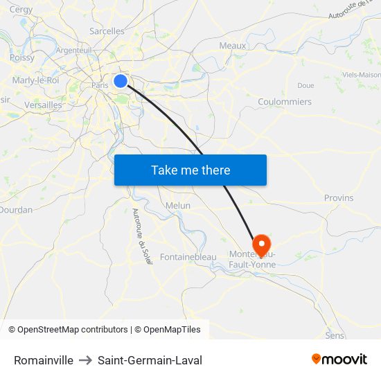 Romainville to Saint-Germain-Laval map