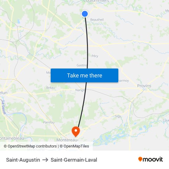Saint-Augustin to Saint-Germain-Laval map