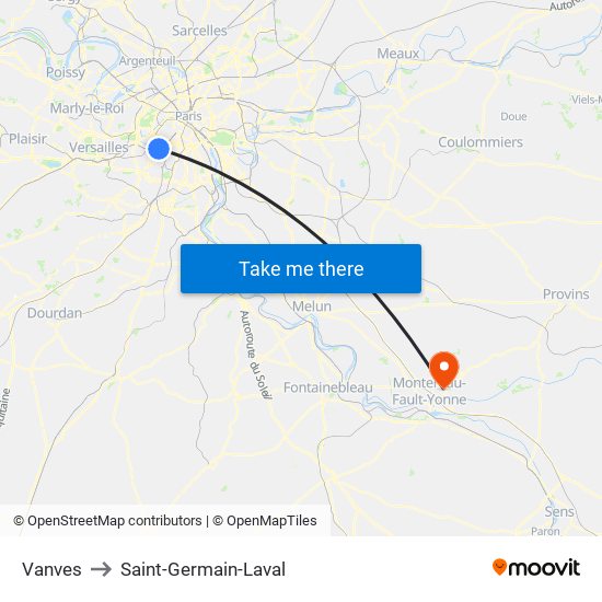 Vanves to Saint-Germain-Laval map