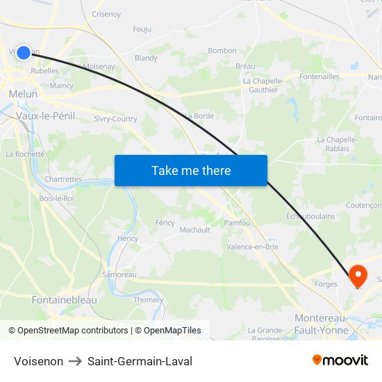 Voisenon to Saint-Germain-Laval map