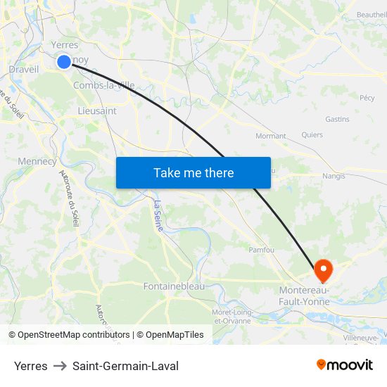 Yerres to Saint-Germain-Laval map