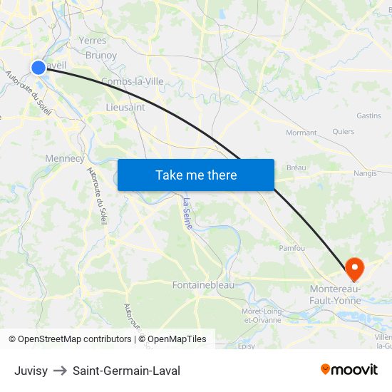 Juvisy to Saint-Germain-Laval map