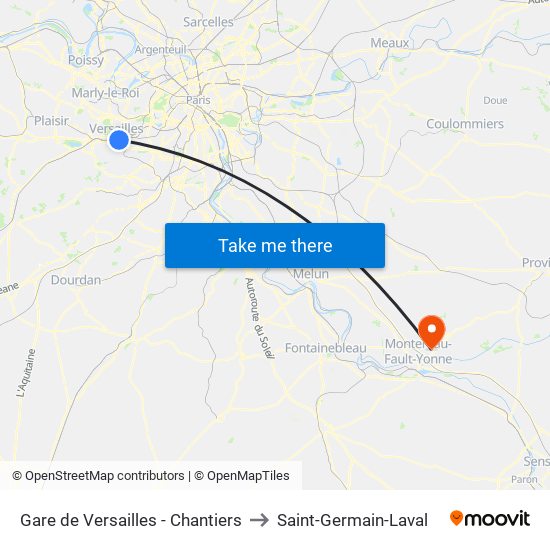 Gare de Versailles - Chantiers to Saint-Germain-Laval map