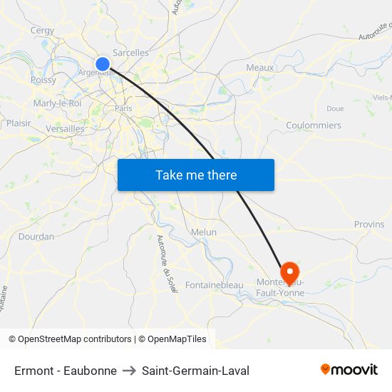 Ermont - Eaubonne to Saint-Germain-Laval map