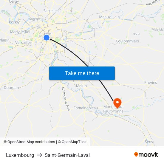 Luxembourg to Saint-Germain-Laval map