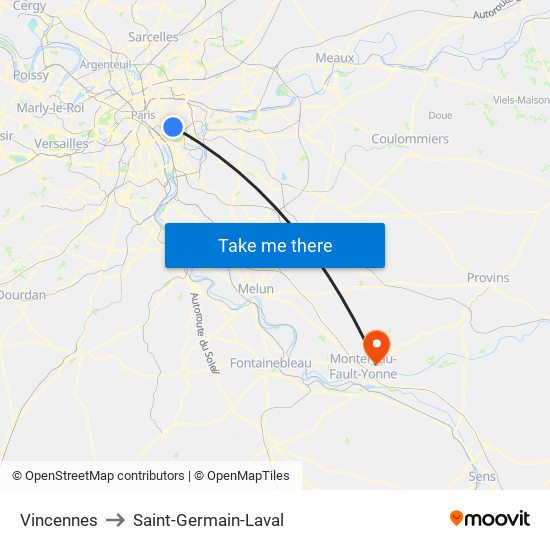 Vincennes to Saint-Germain-Laval map