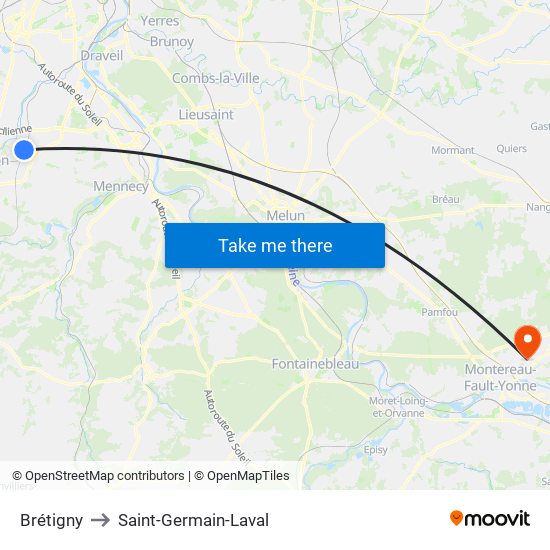 Brétigny to Saint-Germain-Laval map