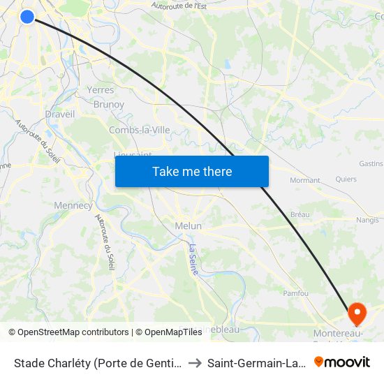 Stade Charléty (Porte de Gentilly) to Saint-Germain-Laval map