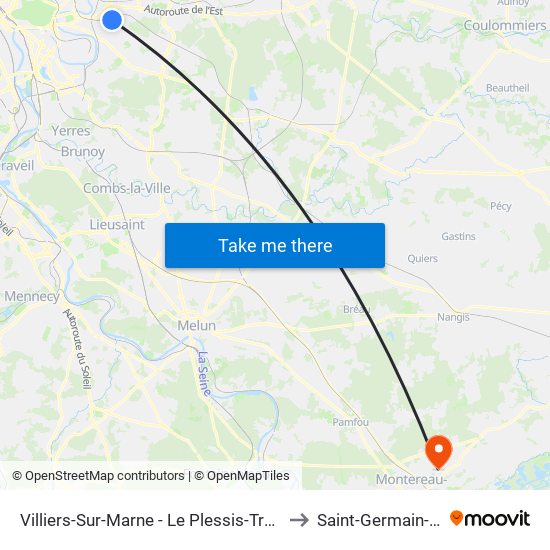 Villiers-Sur-Marne - Le Plessis-Trévise RER to Saint-Germain-Laval map