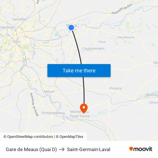 Gare de Meaux (Quai D) to Saint-Germain-Laval map