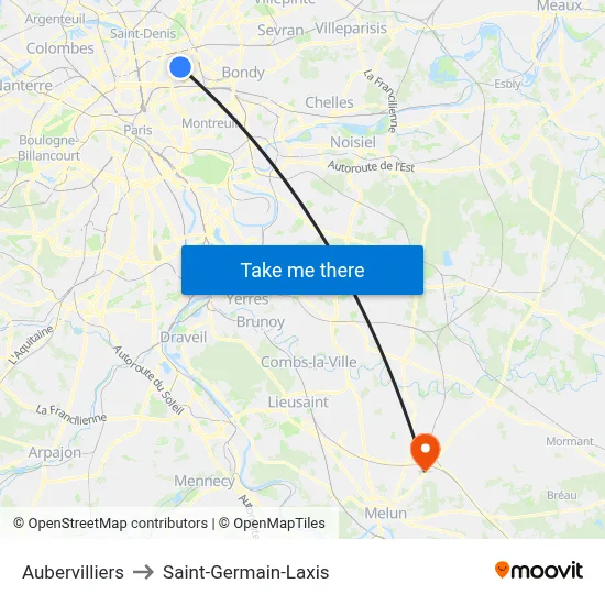 Aubervilliers to Saint-Germain-Laxis map