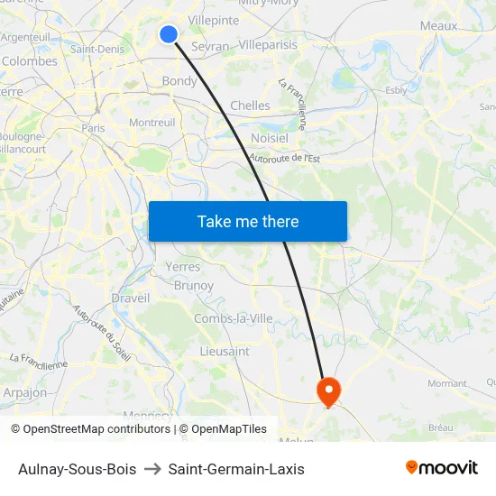 Aulnay-Sous-Bois to Saint-Germain-Laxis map