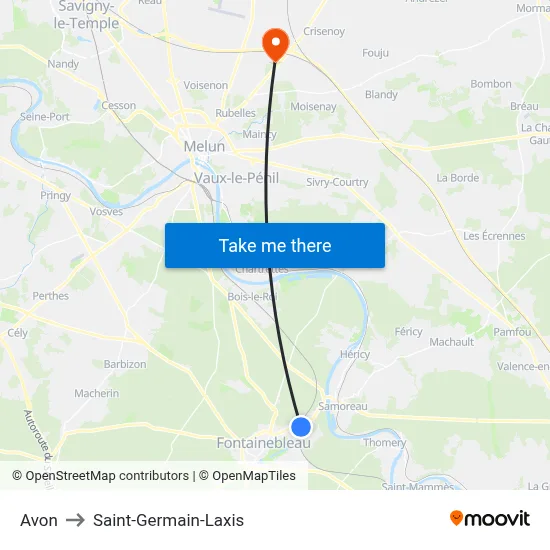 Avon to Saint-Germain-Laxis map