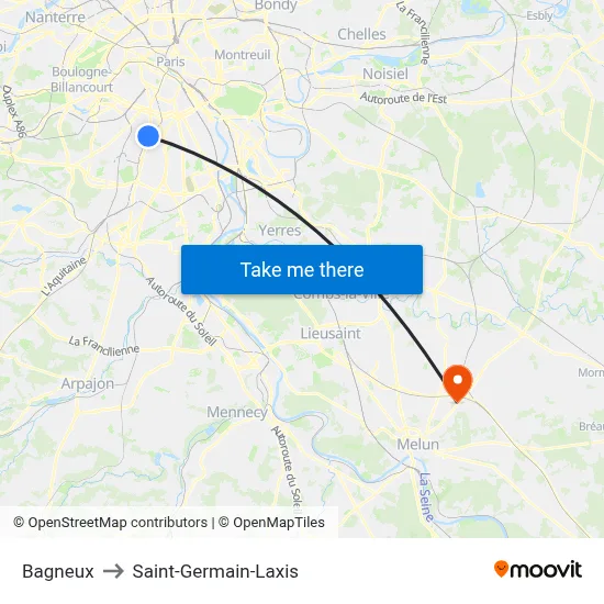 Bagneux to Saint-Germain-Laxis map